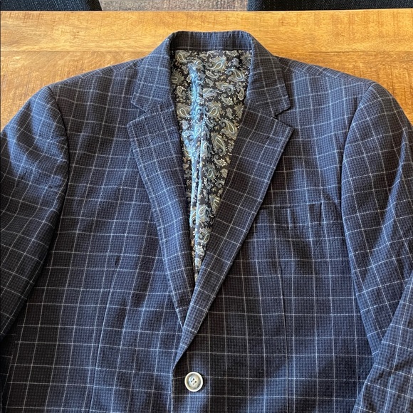 James Tattersall Navy Blue Plaid Cotton Blend Blazer 40S - Picture 2 of 9